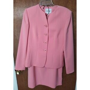 Le Suit size 6 pink 2-piece skirt suit 4-button blazer